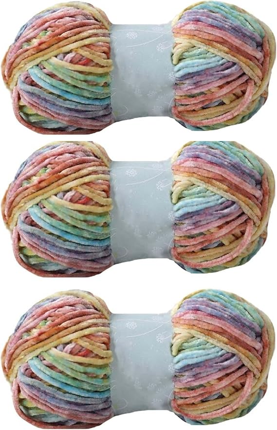 300gram 196yardx3 Gradient Velvet Yarn Crochet Knitting Dyed Rainbow Velvet Headband Hat Scarf Sweater Pillow Blanket Wrap DIY Soft Luxury Velvet Chenille Yarn Craft Yarn