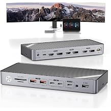 Minisopuru DisplayLink Docking Station, Triple Monitors with 140W Charger, 30W Charging, 8K/4K USB C Docking Station for MacBook,Windows(3X HDMI,3X DisplayPort,5X USB Data & Charge,TF/SD)