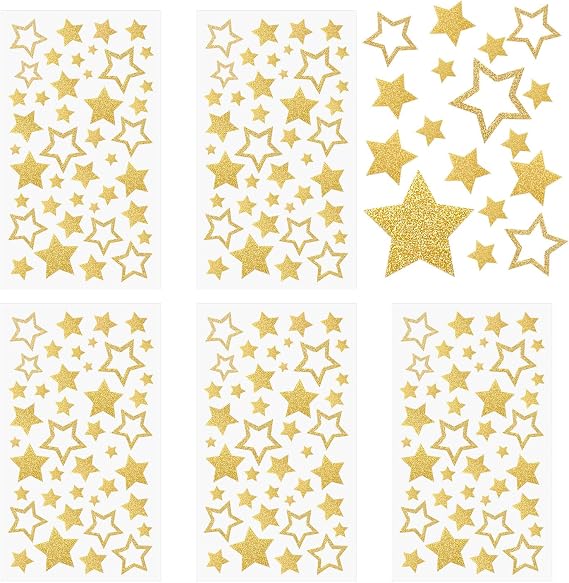 5 Sheets Glitter Star Stickers, Gold Stars Stickers, Self-Adhesive Star Labels, Star Decals for Crafts, Christmas Decoration Scrapbooks Cards Kids Reward, Teacher Stickers Stars