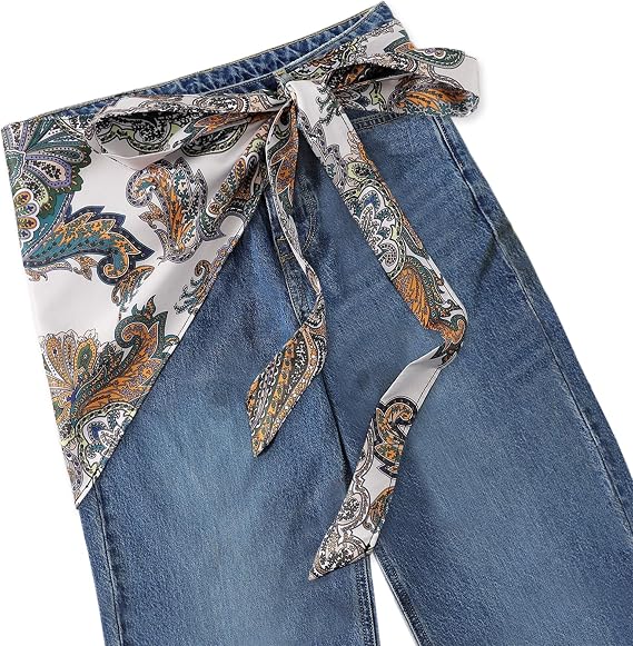 GUZOSJO Women's Long Fashion Triangle Skinny Scarf Belt,Waist Sash Wrap Satin Boho Belts for Pants Dress Gift