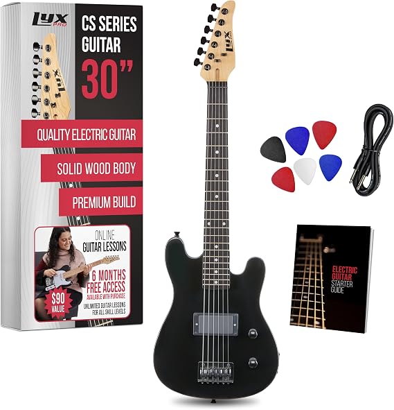 LyxPro CS 30 Electric Guitar Kit for Beginner, Intermediate & Pro Players with Guitar, Amp Cable, 6 Picks & Learners Guide | Solid Wood Body, Volume/Tone Controls, 5-Way Pickup - Black