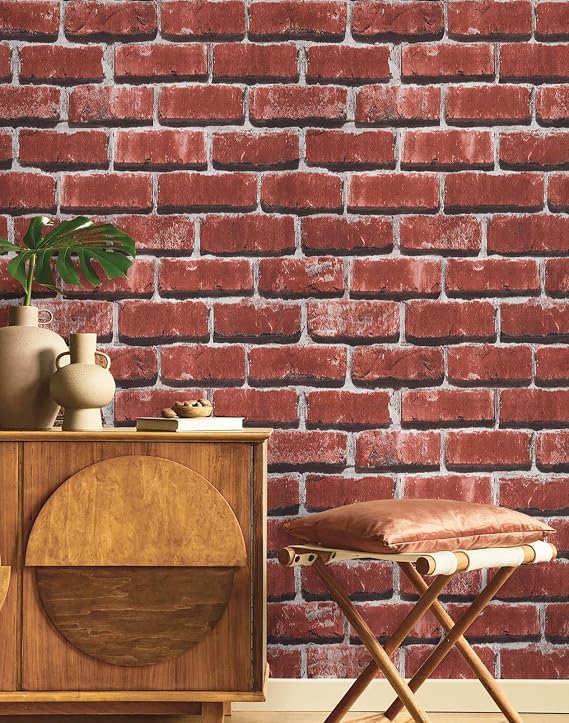 Fititem Red Brick Peel and Stick Wallpaper Faux Brick Paper 17.378.7