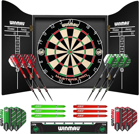 Winmau Masters Pro Dartboard- PDC Tournament Dart Board, Ultra-Thin Wire System, High-Density Sisal | Available as Board Set or Cabinet Set with Steel Tip Darts