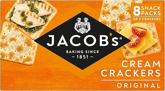 JACOB'S Cream Cracker Multipack 8 Snack Packs, 185 g (Pack of 1) | Delicious Salted Vegetarian Flavour, Crispy & Crunchy, Perfect for Sharing, Healthy Snacking Option