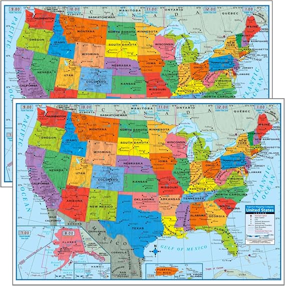 Pack of 2 Superior Mapping Company United States Poster Size Wall Map 40" x 28" with Cities (2 Maps)