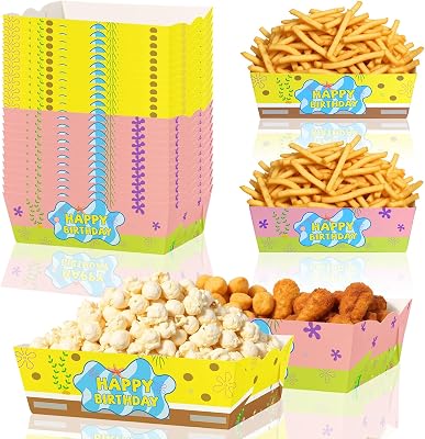 24 Pcs Cartoon Sponge Party Supplies Sponge Themed Paper Food Trays Disposable Serving Tray Nacho Snacks Fries Pet Food Boats Birthday Decorations