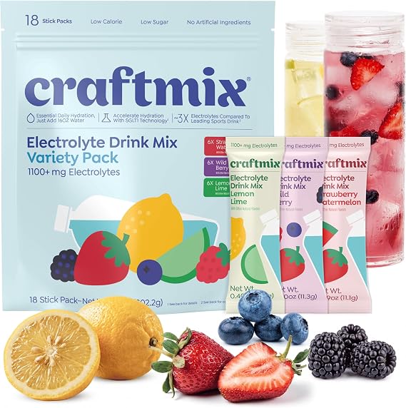 Craftmix Hydration Drink Mix Variety Pack, 18 Electrolyte Packets