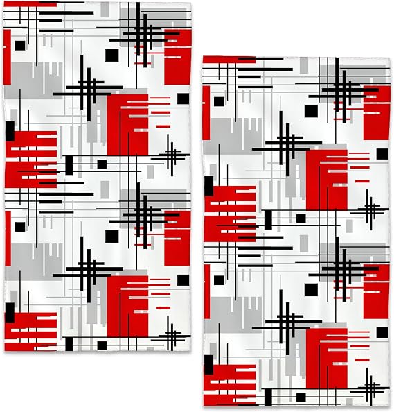 Bath Hand Towel 2 Pack Black Red Line Absorbent Hand Towels Abstract Modern Art Face Towel Soft Breathable Bathroom Towel for Kitchen Hotel Spa Decor Gift 28 x14 in