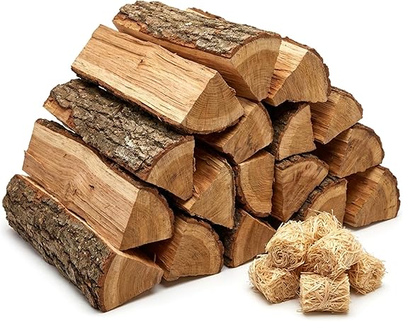 Kiln Dried Pizza Oven Wood 5-6 Inch Oak Logs 12-14 lbs Mini Split Firewood with 10 Natural Fire Starters Cooking Wood for BBQ, Grilling, Smoking, and Outdoor Pizza Ovens