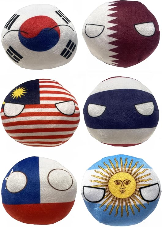6PC Countryballs Plushies - Soft & Educational National Character Toys. Your Collection of Countryball and Polandball Plushies. (5KR-QA-My-TH-CL-AR)
