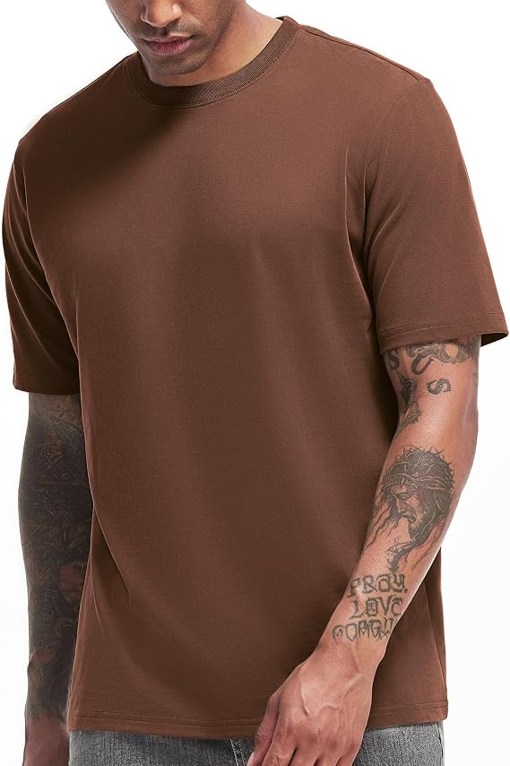 VEIISAR Men's Heavy Weight Crew Neck T-Shirt Mens Premium Cotton Tee - Pre Shrunk S-3XL