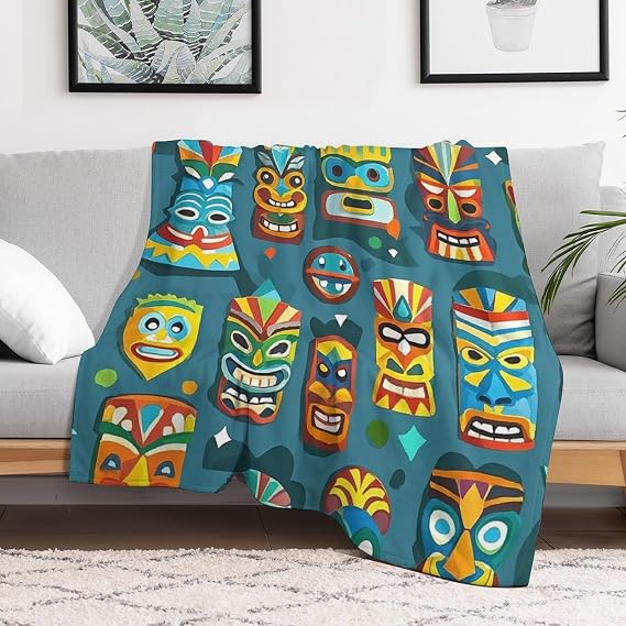 Soft Flannel Fleece Throw Blanket 30x40, Anti-Pilling Cozy Colorful Tiki Mask Bedtime Blankets, Fuzzy Plush Lightweight Throws Wrap Topper for Sofa Bed Pet Home, Travel Camping Couch Compa