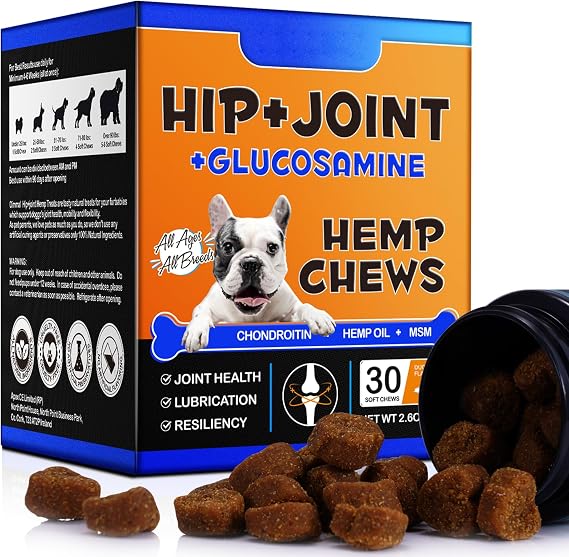 Hip and Joint Supplements Chews for Dogs, 30PCS Hip & Joint Care Tablets with Glucosamine, Chondroitin, Green-Lipped Mussels and Vitamins for Dog Joint Care (Duck Flavor)