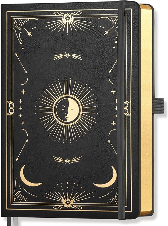 A5 Sketchbook, Blank Notebook, 192 Pages, Hardcover, Black | Journals for Women & Men, 100 GSM Thick Paper, Sun and Moon Cover Design, for Sketching, Drawing, Painting, 14.5 x 21cm