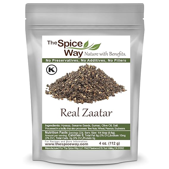 The Spice Way Real Zaatar 4 oz with Hyssop and Sumac Spice Blend | Made with hyssop & sumac, not thyme; also known as za'atar, zatar, zahtar or zahatar; Kosher Certified; Resealable Bag