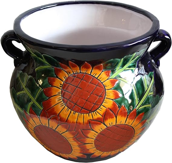Indoors/Outdoors Medium-Sized Sunflower Mexican Colors Talavera Ceramic Garden Pot