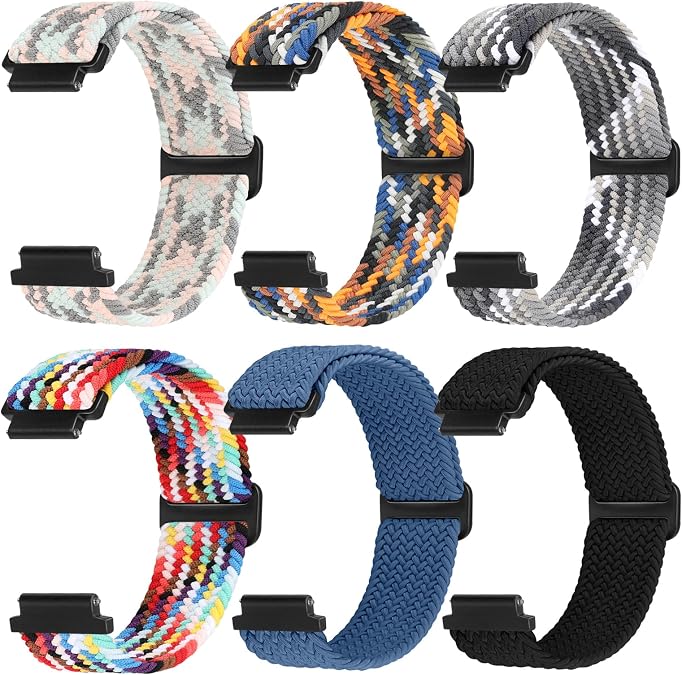 Braided Stretchy Solo Loop 16mm 18mm Bands for Women Men, Adjustable Nylon Elastic Straps for 16mm 18mm Quick Release Replacement Wristband(6 Pack)