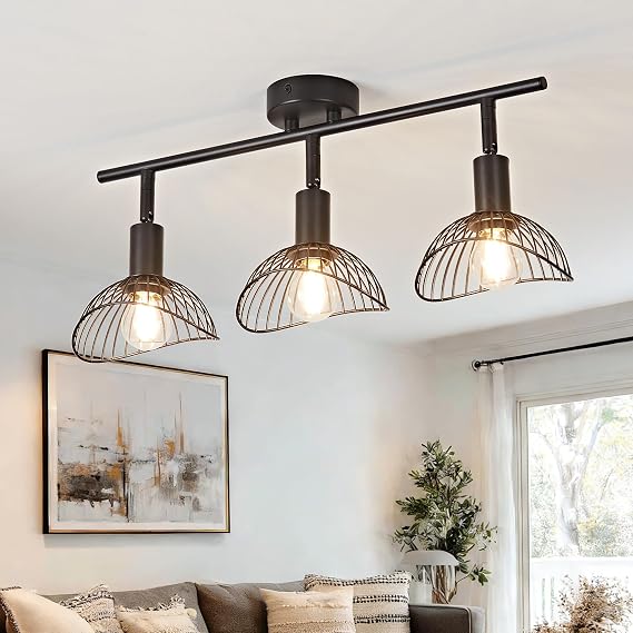 OKELI Spotlights Ceiling Light 3 Way, Black Kitchen Lights Ceiling with Rotatable E14 Socket, Rods Adjustable Spot Light Fitting Ceilings for Kitchen Bedroom Living Room, Bulb Not Included [Energy Class B]
