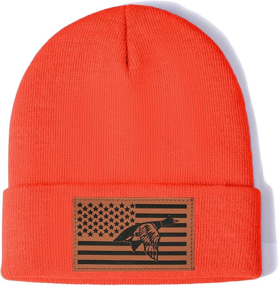 Ameican Flag Hunting Fishing Gifts Beanie Hat for Men Grandpa Dad Husband Hunters Deer Duck Retirement Gifts Gear Stuff