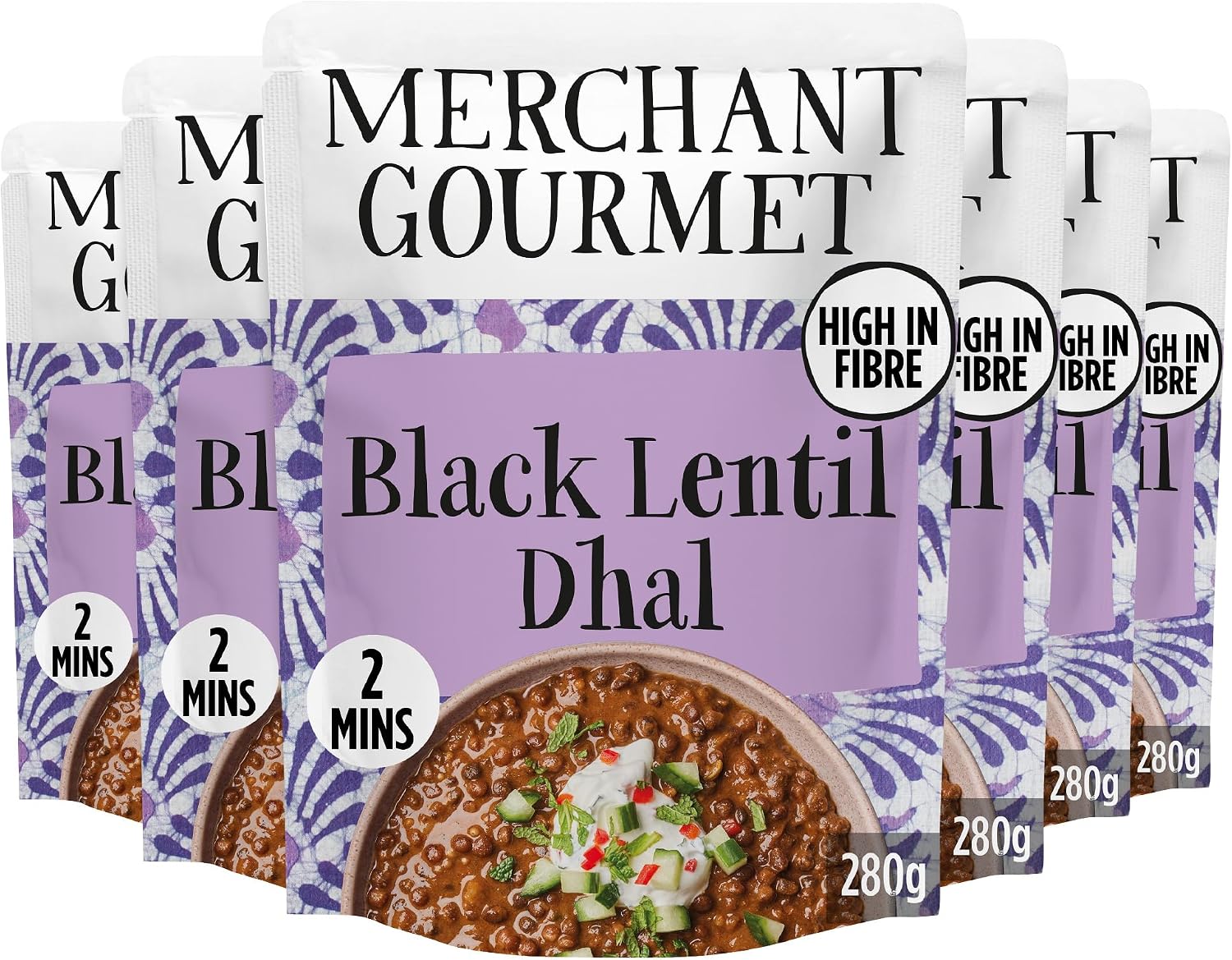 Merchant Gourmet Ready-to-eat Black Dhal, Pack of 6 x 280g Pouches - Source of Protein, High Fibre, Vegan. Cooked with Black Lentils & Coconut Cream, Plant-Based Ready-Meal Option