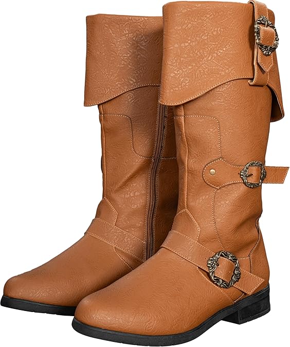 Costume Agent Caribbean Pirate Boots, Medieval Boots for Men & Women, Renaissance Footwear - Viking, Knight & Ren Fair Footwear Cosplay, Ideal for Halloween Parties