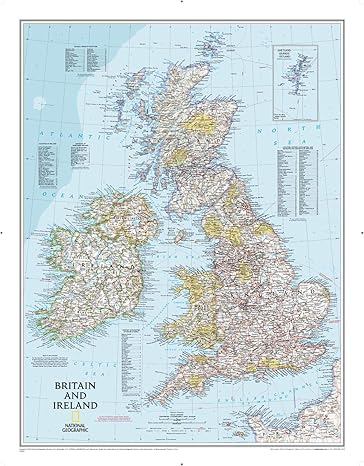 National Geographic: Britain and Ireland Classic Wall Map (23.5 x 30.25 inches) (National Geographic Reference Map)