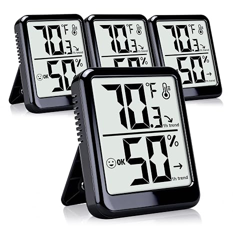 4-Pack Room Thermometer Indoor Hygrometer, Small Digital Temperature and Humidity Monitor Sensor, Temperature Humidity Gauge Meter for Home Baby Room, Plants, Pets - AAA Battery Included