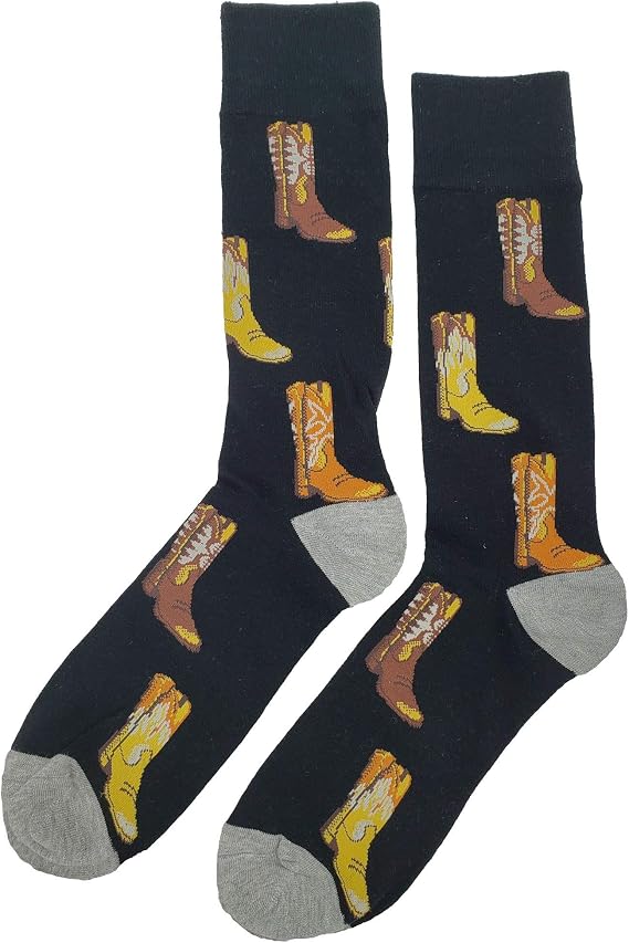 Cowboy Boot Dress Socks Funny Novelty Crazy Fun Design Men Size 8-12 Cotton Casual Crew Colorful Funky Fancy Socks Gift for Men