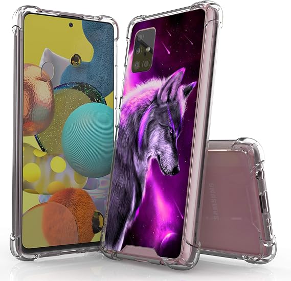 Compatible with Samsung Galaxy A51 5G (NOT FIT A51) TPU Bumper Case TPU Ultra-Thin Slim Back Cover for Women Girl Cute Pattern Design Shockproof Anti-Fall Transparent Protective Shell (Wolves)