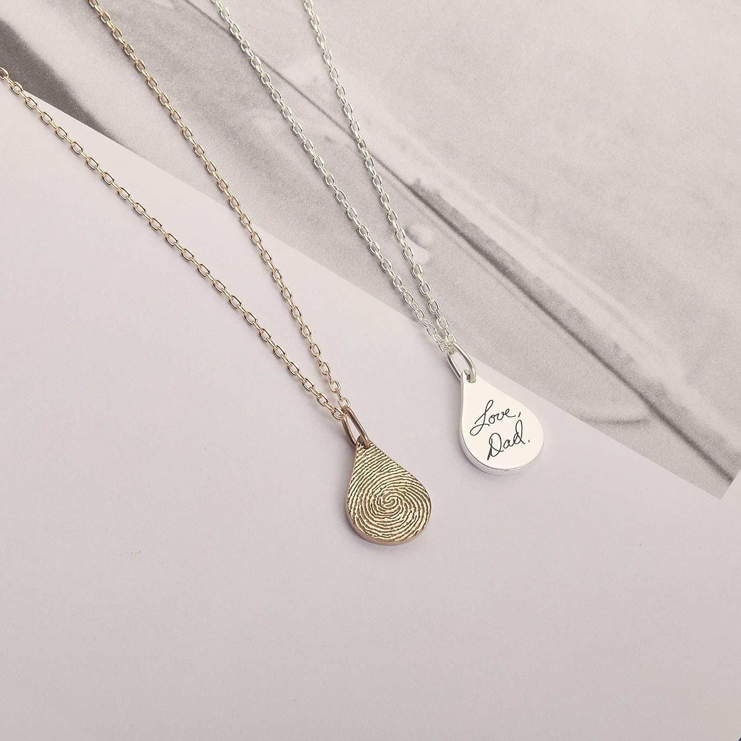 Actual Fingerprint Tear Drop Necklace - Actual Handwriting Necklace - Memorial Jewelry - Signature Jewelry - Custom Name Necklace - New Mom Gift