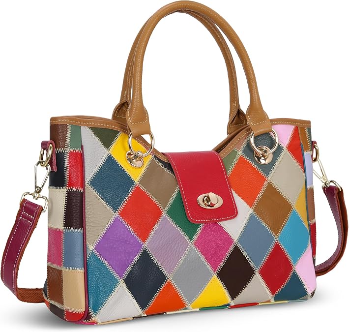 HESHE Leather Hanbags for Women Colorful Purse Large Tote Hobo Shoulder Bag