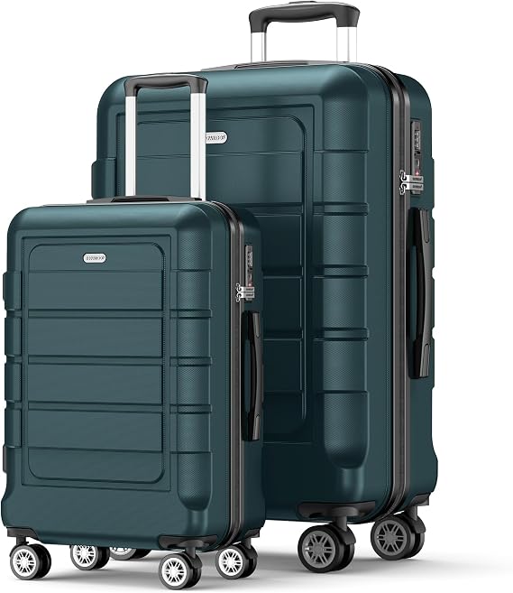 SHOWKOO Suitcase Set 2 Piece Expandable Hardside PC Travel Luggage, Green