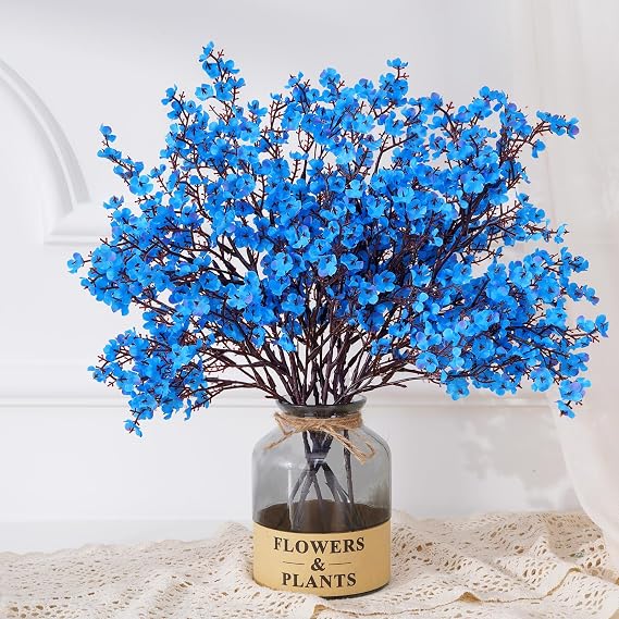 Fake Flowers Artificial Flowers, Babys Breath Silk Flowers, Blue, 5 Pcs | Realistic Baby Breath Flowers Artificial Bulk, Real Touch, for Home Vase Floral Arrangement Outdoor Decor