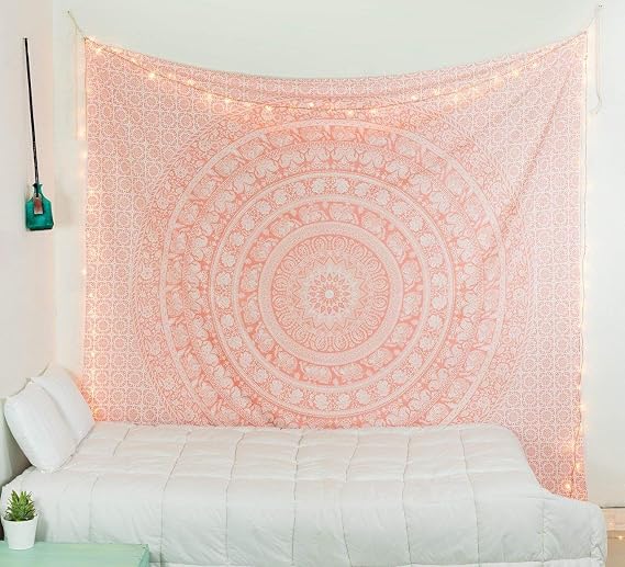 Popular Handicrafts Wall Hanging Tapestry for Bedroom Hippie Mandala Bohemian Tapestry Floral Design Indian Magical Thinking Tapestries Dorm Decor 54x82 Inches,(140cmsx210cms) Rose Gold
