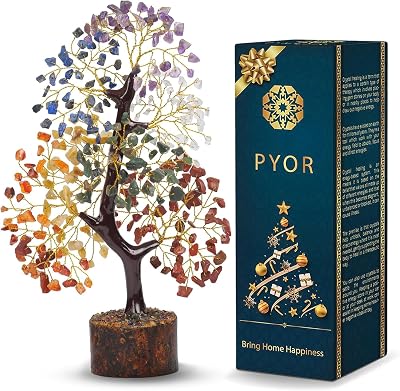 PYOR Chakra Tree, Crystals and Healing Stones, Gifts for Women, Crystal Tree, Home Office Decor, Crystals, House Warming Gifts New Home, Chakra Decor, 300 Chakra Gemstones - 10-12 Money Trees