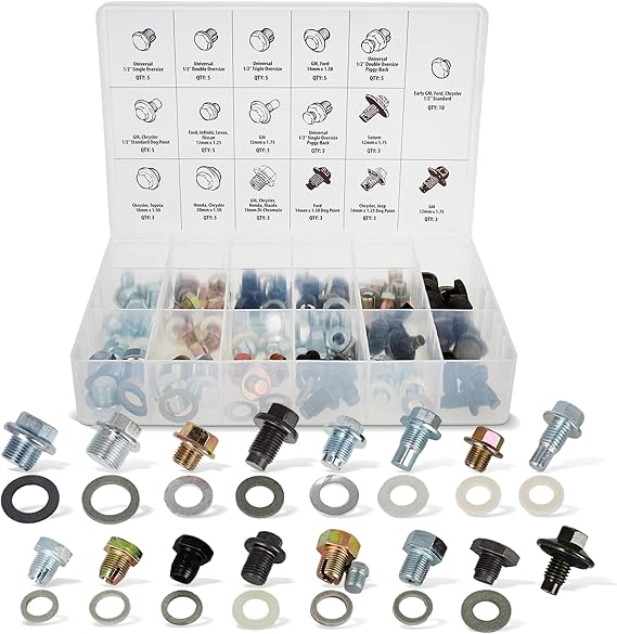 ABN Oil Drain Plug 76pc Assortment SAE & Metric Drain Plugs & Washer Gasket Set Compatible with Jeep GM Ford Toyota