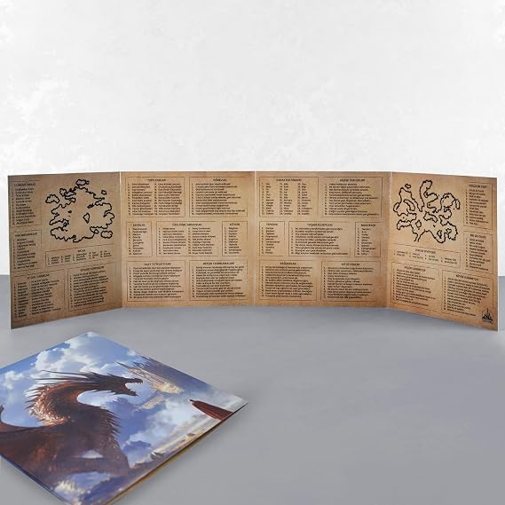 DiceLand DND DM Screen Türkçe GM Panel – Referans Tabloları, Haritalar, Katlanabilir Oyun Yöneticisi Ekranı (TTRPG Aksesuarı)