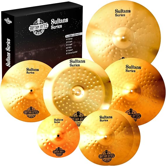 Rhythm Bytes Cymbal Set - New Sultans Series | Complete 7-pcs Drums Set Cymbal Pack Includes 14" Hi-Hats, 16" Fast Crash, 18" Crash, 20" Ride, 10" Splash, 18" China