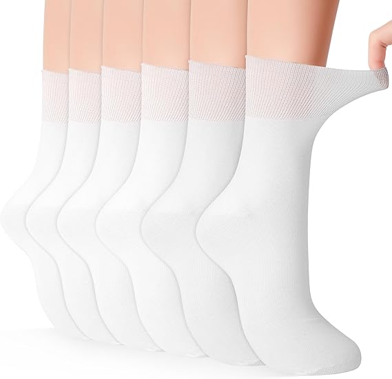 GRPSKCOS Men Crew Socks, 6 Pairs Non Binding Comfortable Socks Seamless Toe Extra Wide Sock Women Men Size 6-11