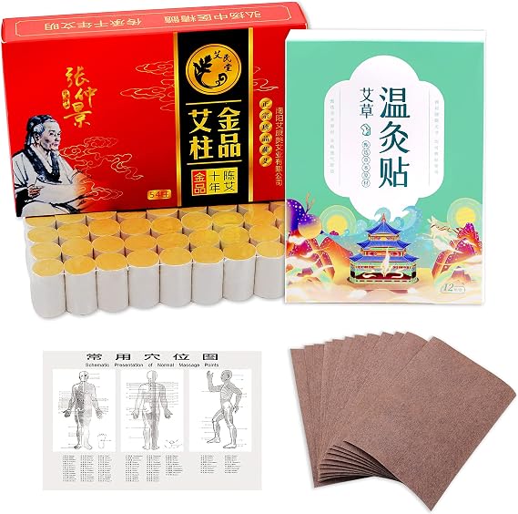 10-Years Purity 60:1 Ratio Pure Moxibustion Sticks Rolls 54pcs/Box, Moxibustion Patches Nature Wormwood Leaf Moxa Sticker Paste 12pcs