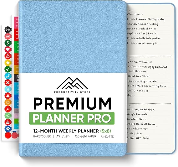PRODUCTIVITY STORE Pro - Undated, 2026 Planner, 5.8 x 8.3 - The #1 Productivity Planner to Achieve Your 2026 Goals - Planner 2026-2027 - Blue - A5