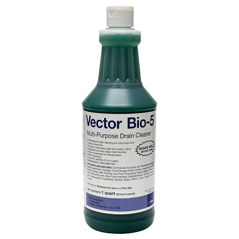 BASF Bio-5 Multi-Purpose Biological Drain Cleaner, Industrial Strength for Clogs, Organic Buildup, Odors, Improves Flow, Eliminates Gnats & Flies, Plumbing Safe, Biodegradable, 32 oz