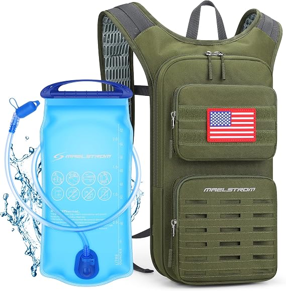 Maelstrom Tactical Hydration Backpack,Water Pack with 2L Water Bladder | BPA-free,MOLLE Compatibility,lightweight,insulated layer, Breathable back panel and shoulder,for running/hunting/cycling
