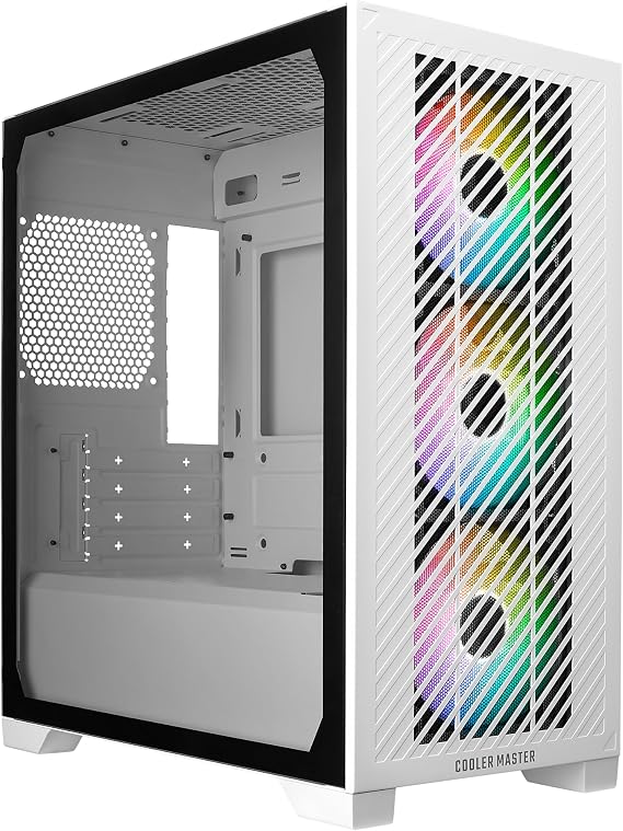 Cooler Master Elite 301 White Micro-ATX High Airflow Minimalist PC Case, 365mm GPU Max, Compatible RTX 5080|RX 7090 XT, 280mm AIO Max, Type C, Tempered Glass, Triple 120mm aRGB PWM Fan, Intakes Grill