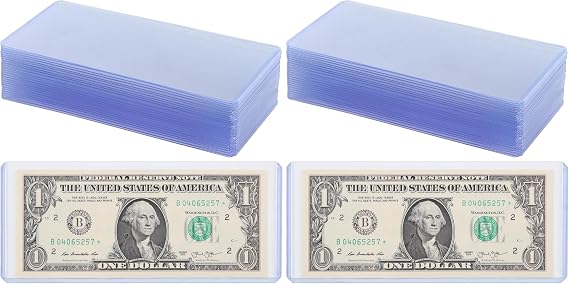 25PCS Blue Clear Banknote Holders - Top-Load Hard Bill Currency PVC Holders 6.6"x2.8" Sleeves Display Holder for Paper Money Dollar Bill Collection PN05BL25 (Pack of 2)
