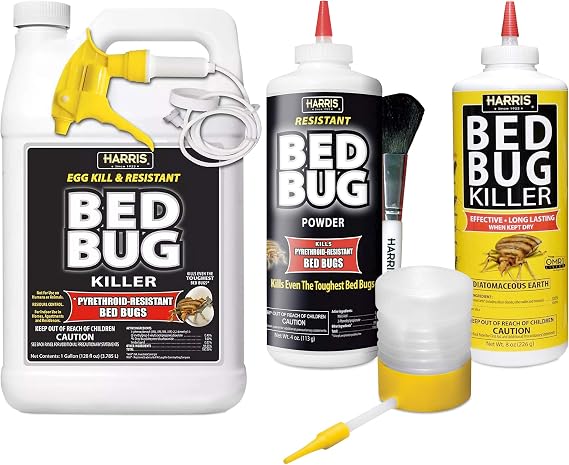 Harris Bed Bug Killer Value Bundle Kit - Diatomaceous Earth Powder, Toughest Bed Bug Powder, Toughest Gallon Spray and Powder Duster