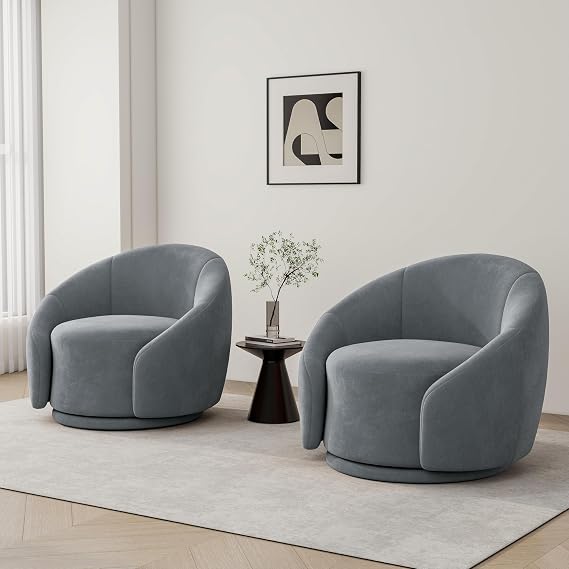 Swivel Barrel Accent Chairs Set of 2, Modern Reading Armchair, Grey