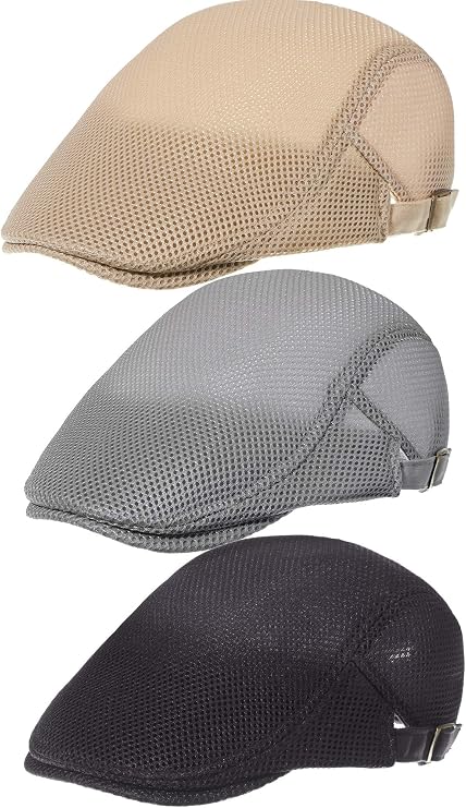 Geyoga 3 Pieces Mesh Newsboy Cap Mesh Breathable Summer Cap Adjustable Newsboy Beret Hat Cabbie Flat Hat