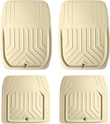 FH Group Automotive Floor Mats - Beige Faux Leather Deep Dish Floor Mats, Trim-to-Fit Floor Mats for Cars, Universal Fit Floor Mats Full Set, Car Mats for Most Sedan, SUV, Truck Floor Mats