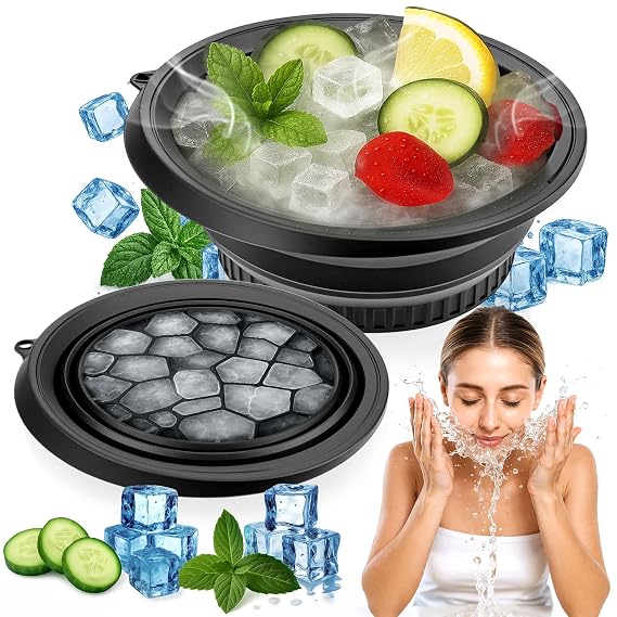 XANGNIER Face Ice Bowl with Built-in Ice Tray,Collapsible,Silicone,Black